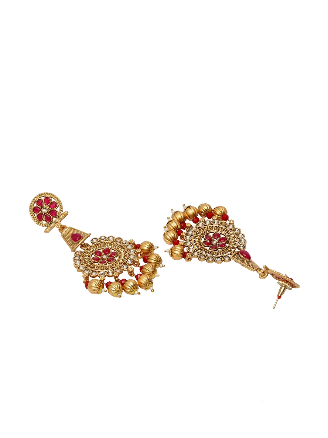 Women Gold-Plated & Red Circular Drop Earrings