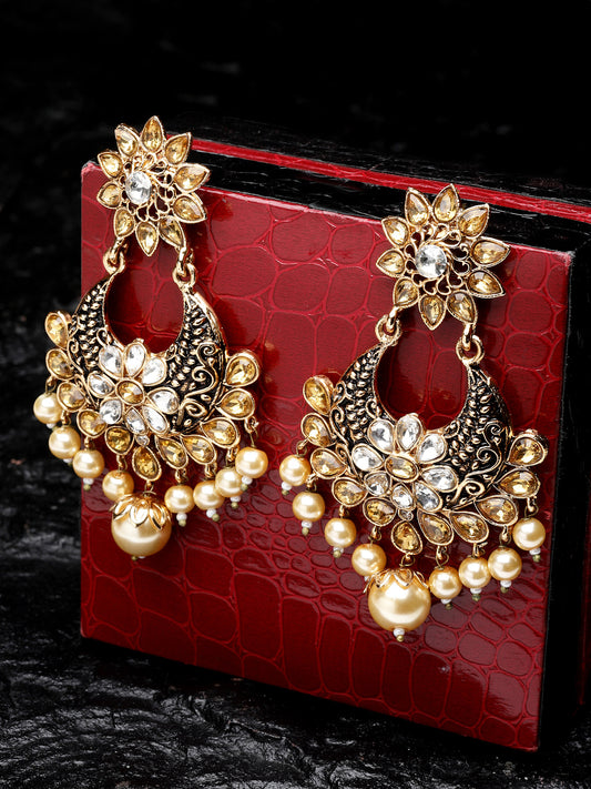 Gold-Plated Stone-Studded Antique Chandbalis