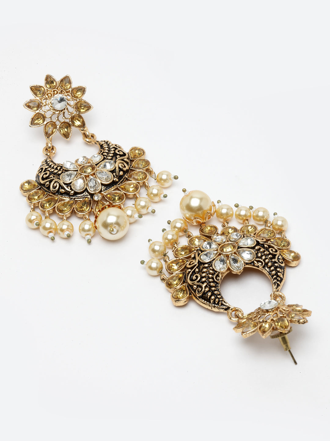 Gold-Plated Stone-Studded Antique Chandbalis