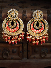 Gold-Plated & Red Crescent Shaped Chandbalis Earrings