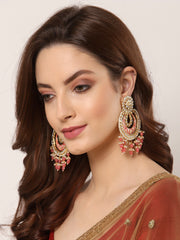 Gold-Plated & Red Crescent Shaped Chandbalis Earrings