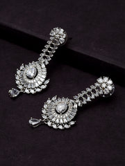 Silver-Plated American Diamond Studded Drop Earrings