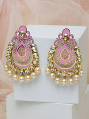 Gold-Toned & Pink Contemporary Chandbalis