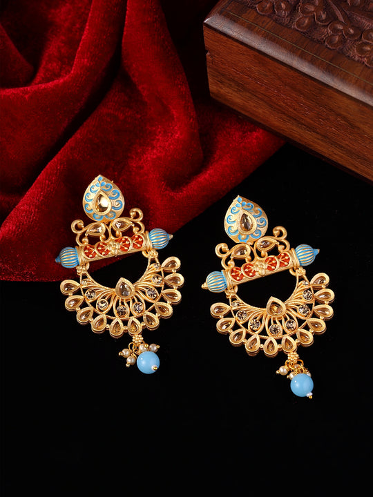 Gold-Plated & Blue Contemporary Chandbalis Earrings