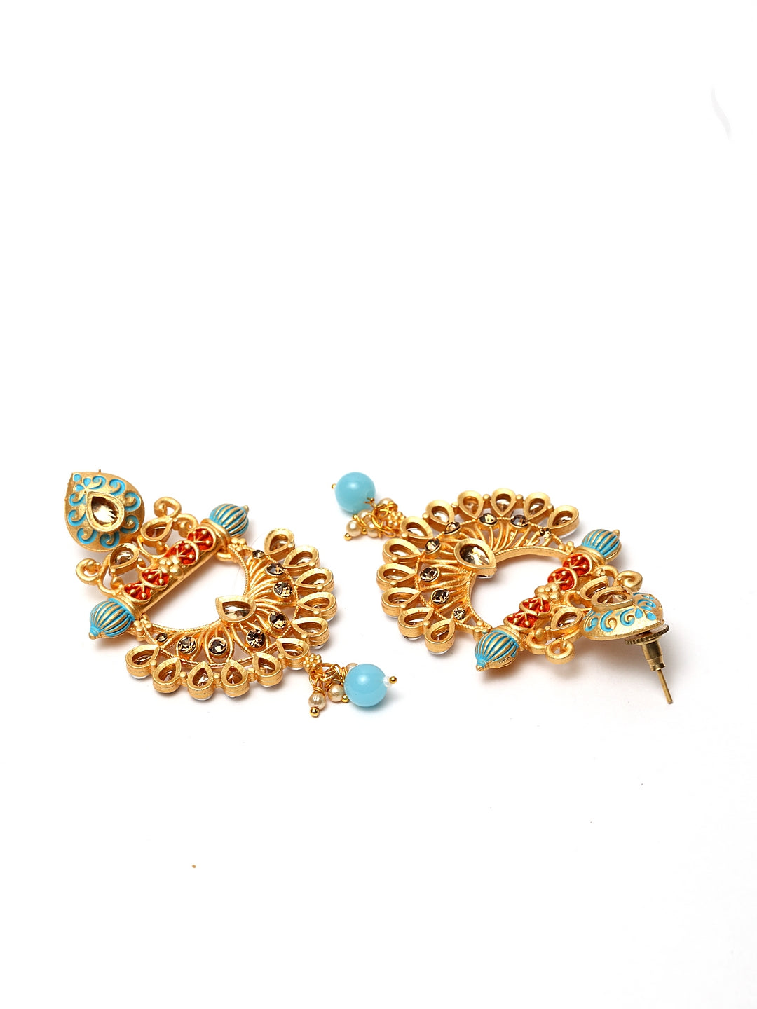 Gold-Plated & Blue Contemporary Chandbalis Earrings
