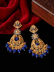 Gold-Toned & Blue Handcrafted Crescent Shaped Drop Earrings