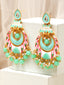 Gold-Toned & Sea Green Crescent Shaped Drop Earrings