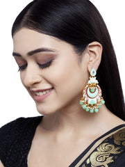 Gold-Toned & Sea Green Crescent Shaped Drop Earrings