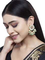 Gold-Toned & Green Contemporary Drop Earrings