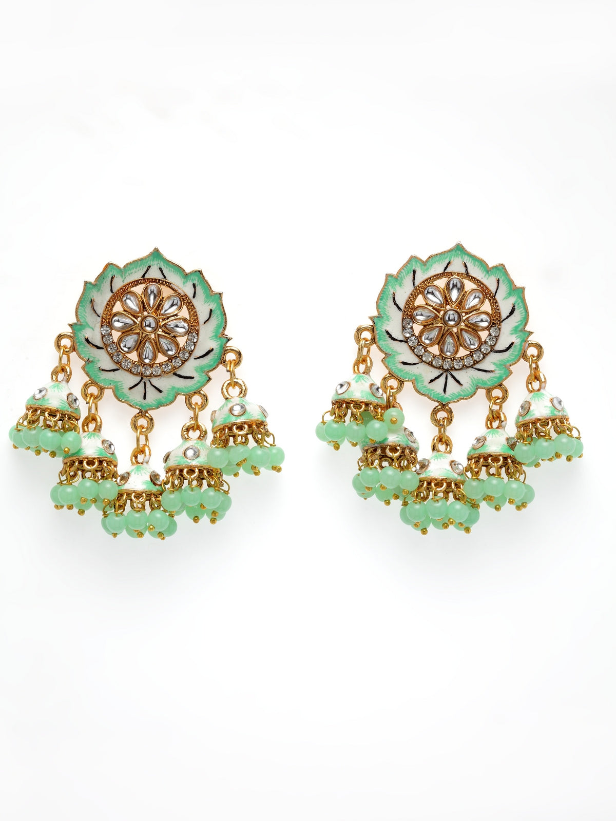 Gold-Toned & Green Contemporary Drop Earrings