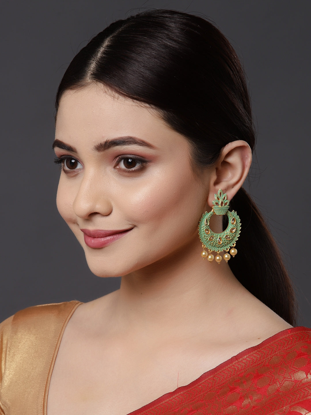 Gold Plated Crescent Shaped Chandbalis Earrings
