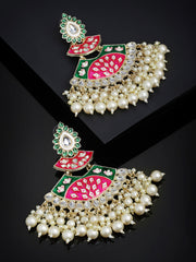 Enamelled Gold-Plated Kundan Stone-Studded Drop Earrings