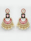 Gold-Plated Mirror Work Red Meenakari Pearl Chandbali Earrings