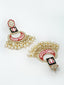 Gold-Plated Mirror Work Red Meenakari Pearl Chandbali Earrings