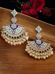 Gold-plated Kundan Studded Meenakari Pearl Drop Earrings