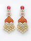 Gold-Plated Mirror Work Meenakari Floral Drop Earrings