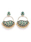 Gold-Toned & Green Crescent Shaped Drop Earrings