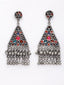 Silver-Toned Oxidized Multicoloured Enamelled Geometric Shaped Drop Earrings