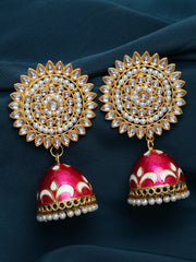 Gold-Plated Red Kundan Dome Shaped Jhumkas