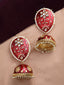 Maroon & Gold-Plated Dome Shaped Kundan Stone Jhumkas Earrings