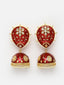 Maroon & Gold-Plated Dome Shaped Kundan Stone Jhumkas Earrings