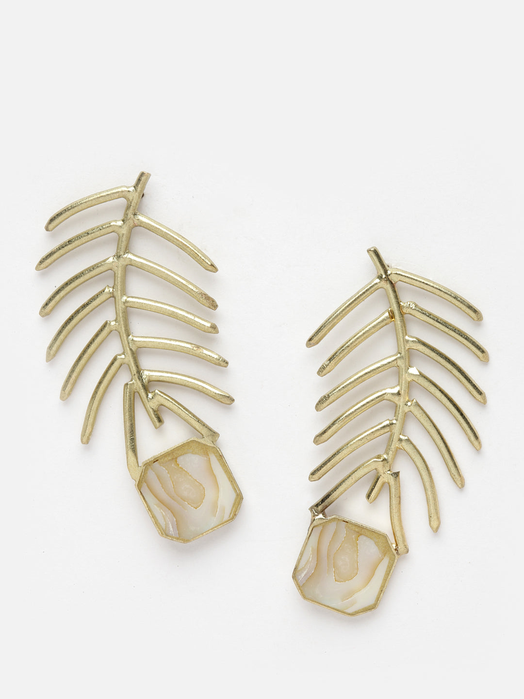 Gold-Plated Leaf Shaped Drop Earrings