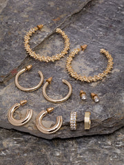 Set of 6 Gold-Toned Circular Half Hoop Earrings