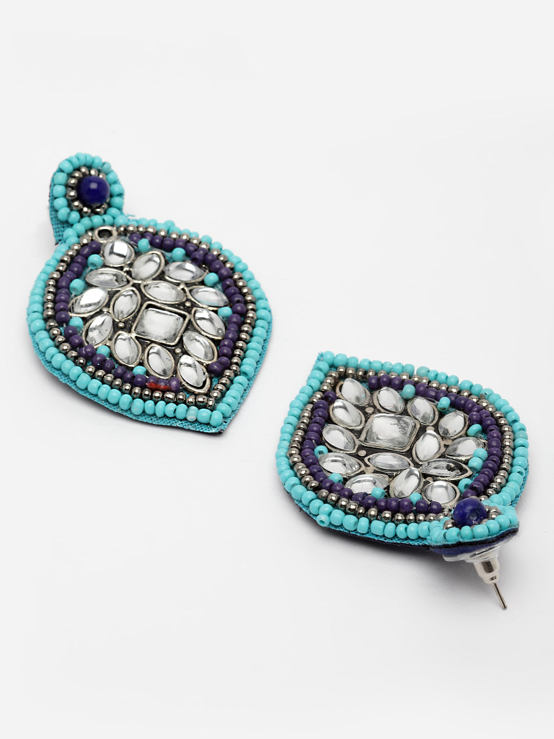 Silver-Plated Sone Studded Drop Earrings