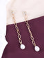 Gold-Plated White Beaded Contemporary Drop Earrings