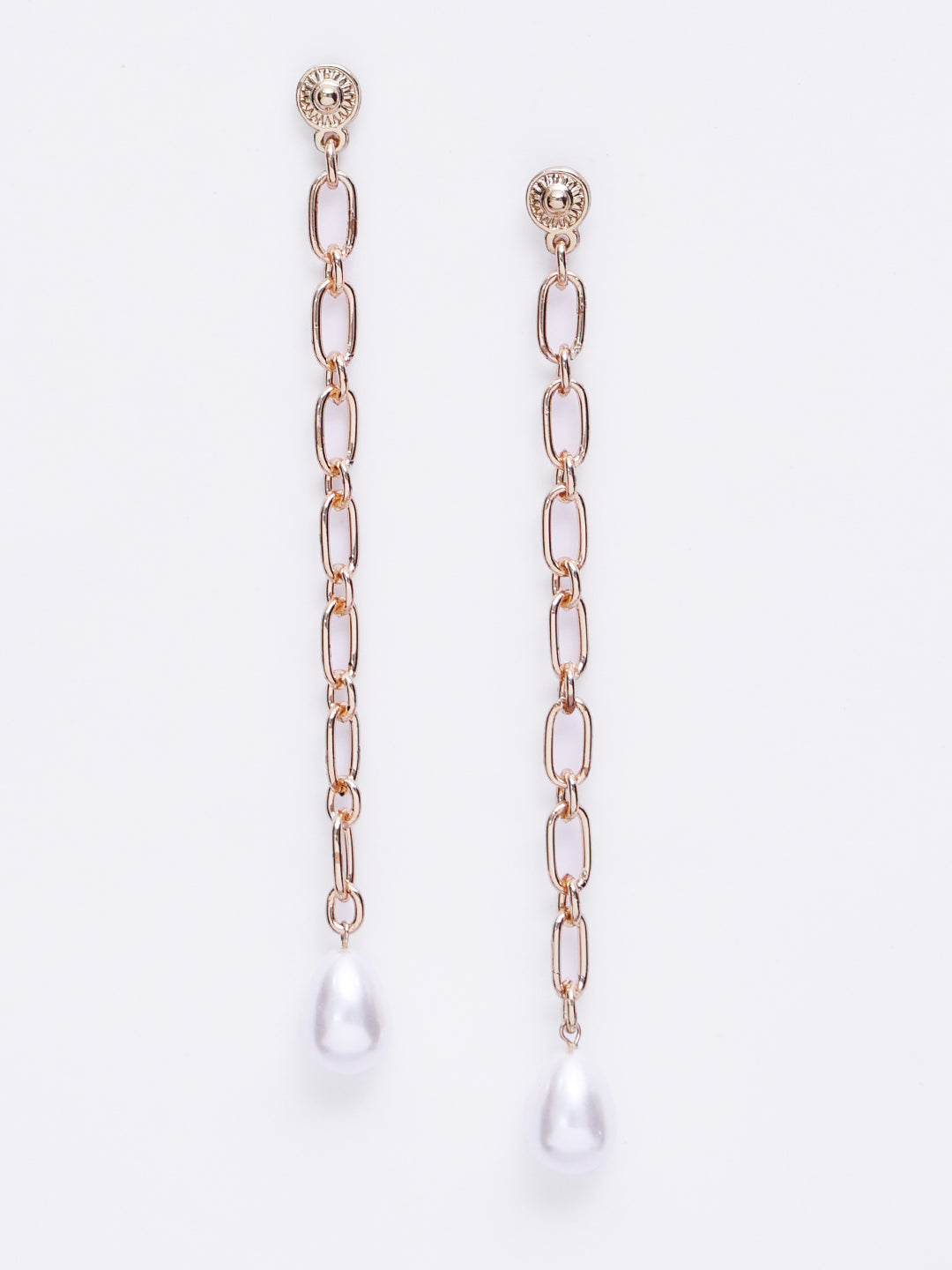 Gold-Plated White Beaded Contemporary Drop Earrings