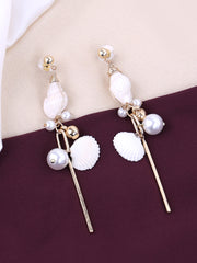 Gold-Plated Shell & Beaded Tasselled Drop Earrings