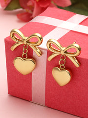 18KT Gold Plated Heart Shaped Stainless Steel Tarnish-Free Waterproof Drop Earrings