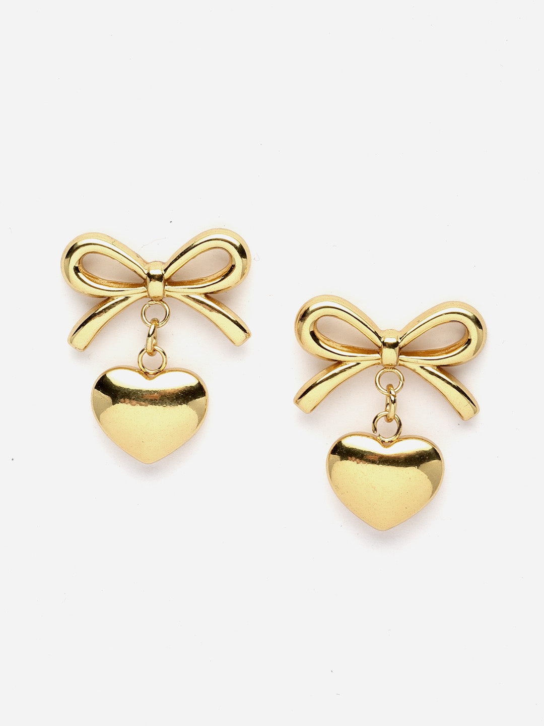 18KT Gold Plated Heart Shaped Stainless Steel Tarnish-Free Waterproof Drop Earrings