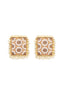 Brown & White Gold-Plated Beaded Square Handcrafted Wooden Drop Earrings