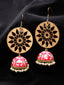 Brown & Red Gold-Plated Beaded Meenakari Dome Shaped Jhumkas