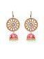 Brown & Red Gold-Plated Beaded Meenakari Dome Shaped Jhumkas