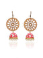 Brown & Red Gold-Plated Beaded Meenakari Dome Shaped Jhumkas