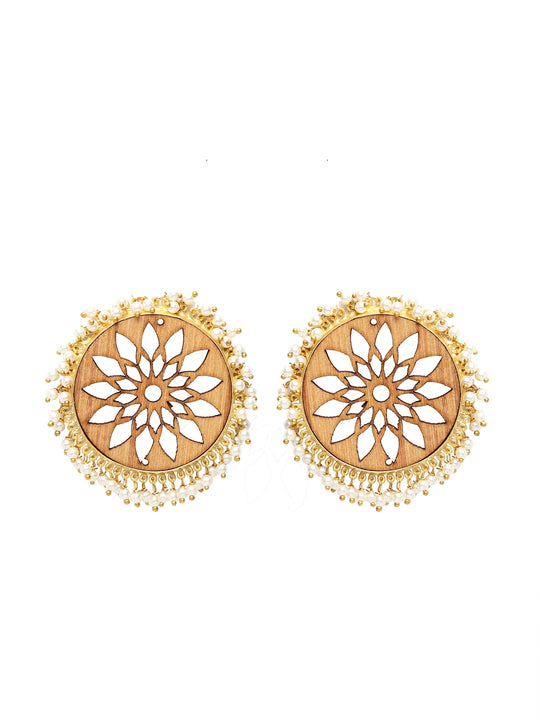 Beige & Off-White Gold-Plated Handcrafted Beaded Drop Earrings