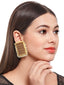 Brown & White Gold-Plated Beaded Square Handcrafted Wooden Drop Earrings