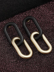 Gold-Plated & Black Contemporary Drop Earrings