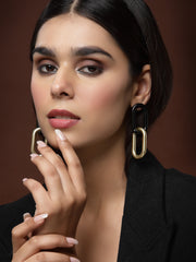 Gold-Plated & Black Contemporary Drop Earrings