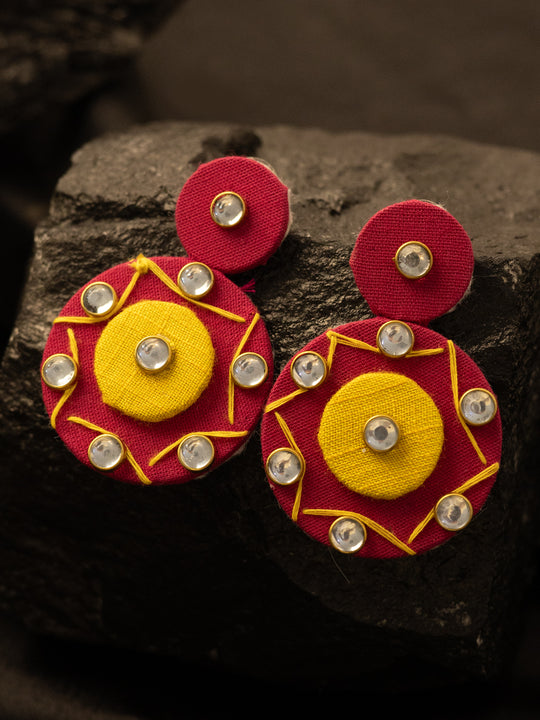 Silver-Plated Artificial Stone Studded Contemporary Drop Earrings