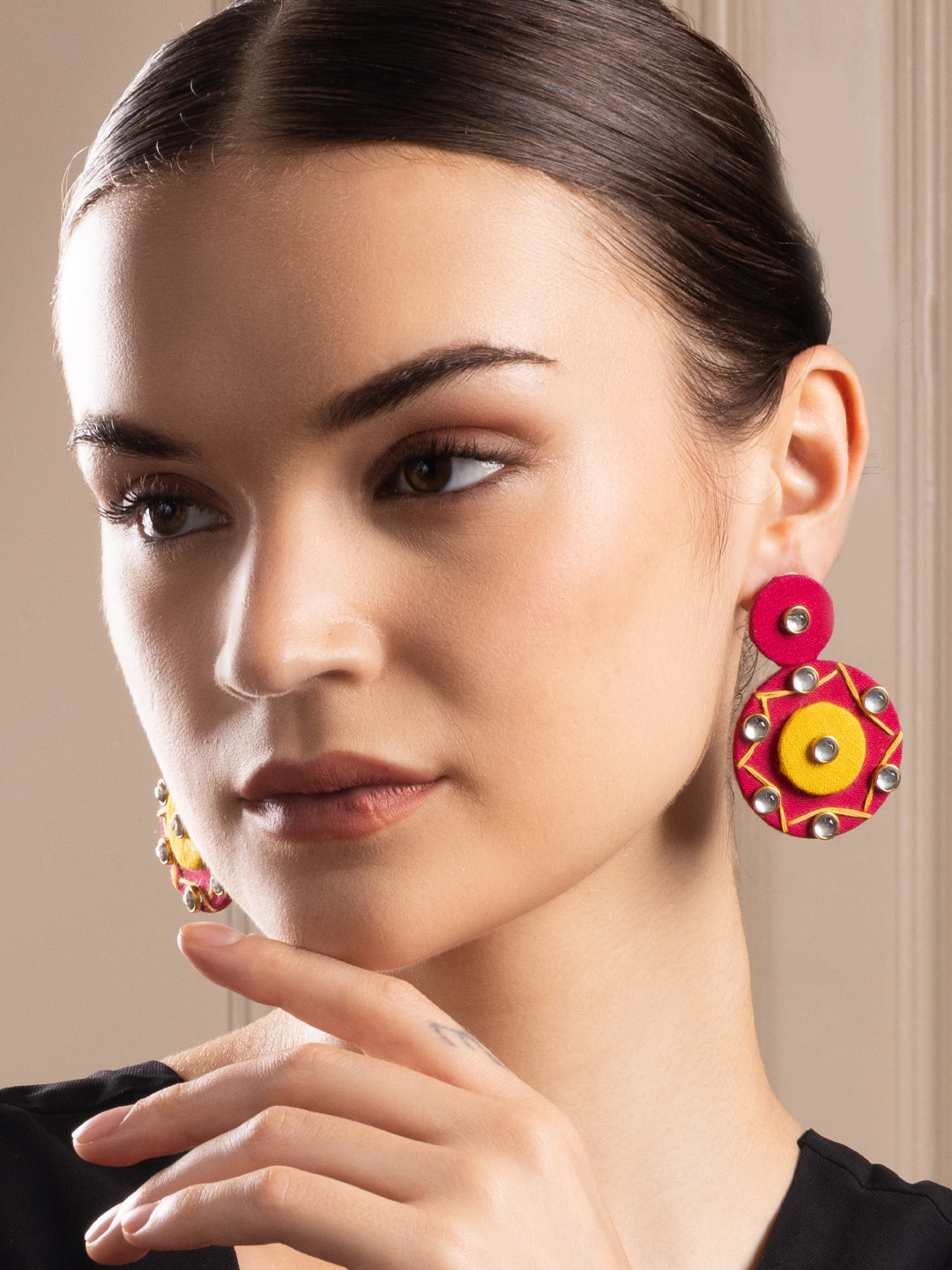 Silver-Plated Artificial Stone Studded Contemporary Drop Earrings