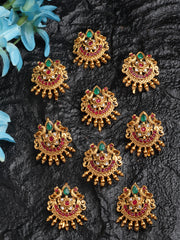 Set of 9 Gold-Plated Peacock Stone-Studded Hair Pin