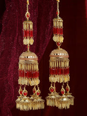 Set of 2 Gold-Plated CZ-Studded & Beaded Bridal Layered Kaleeras