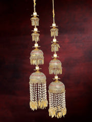 Set of 2 Gold Plated CZ Studded & Beaded Layered Bridal Kaleeras