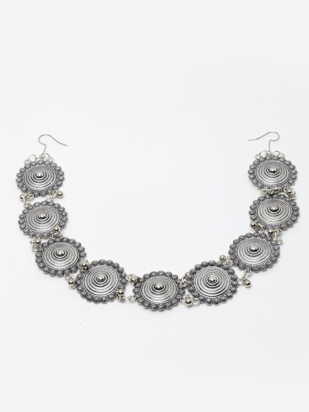 Oxidised Silver-toned & Circular Shaped Mathapatti