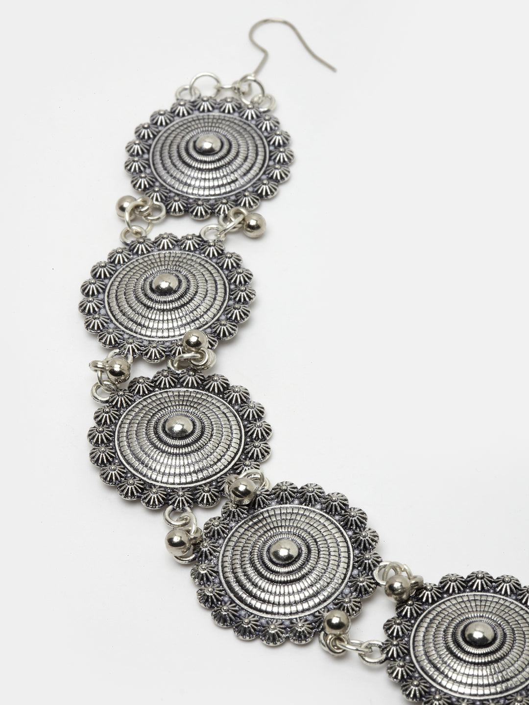 Oxidised Silver-toned & Circular Shaped Mathapatti