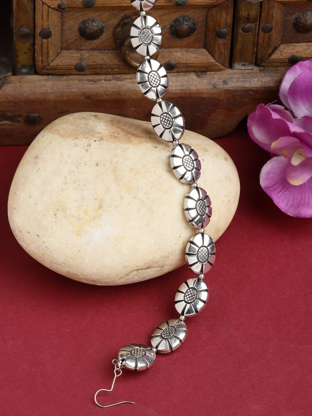 Oxidised Silver-Toned Oval Shaped Matha Patti