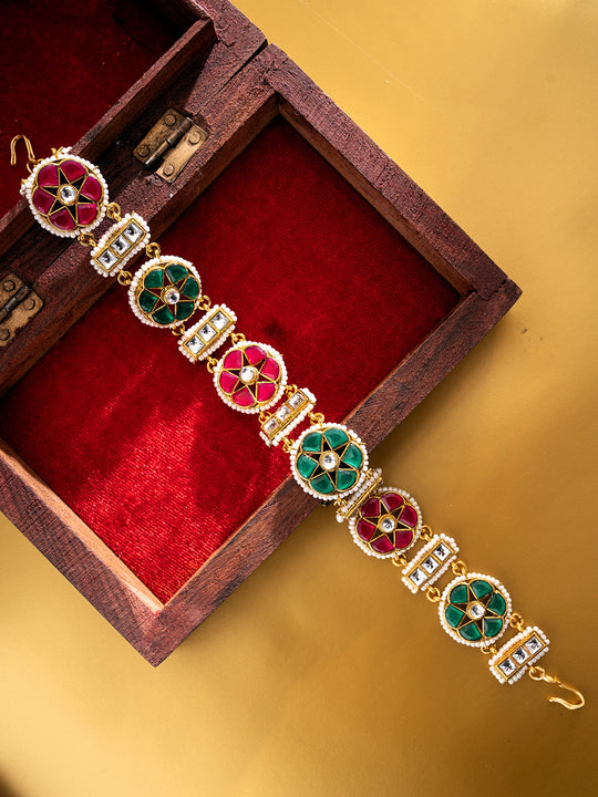 Gold-Plated Kundan Studded & Pearls Beaded Matha Patti